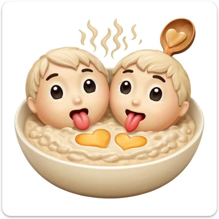 two bowls of oatmeal with tongues on the bowl that are kissing  sticker