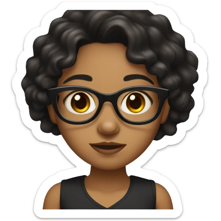 girl with black hair with waves and glasses,brown eyes and brown skin sticker