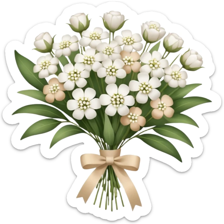 bouquet of white  gypsophila flowers with beige ribbon sticker