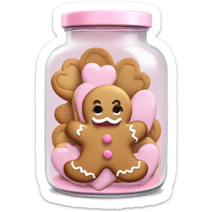 realistic glass cookie jar with pale pink lid with isolated light pink heart gingerbread man cookies full sticker