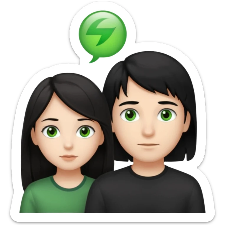  chico pelo negro ojos grises junto a chica pelo castaño largo ojos verdes sticker