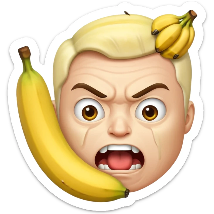 Una persona enojada Que tiene la cara Caliente pero a la vez fría sosteniendo una banana sticker