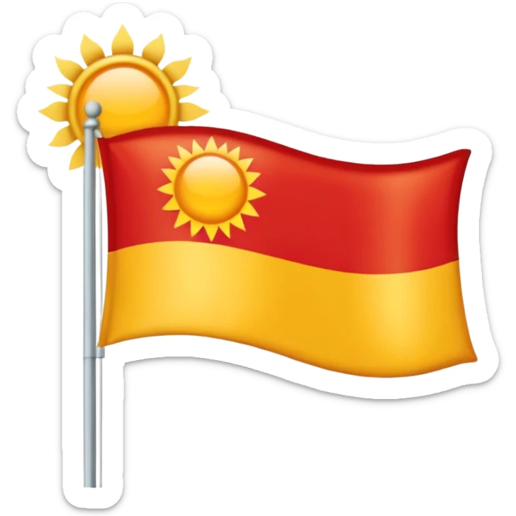 Eine Flagge die weiß ist von links nach rechts ist ein roter streifiger balken. In den roten dickeren Streifen ist eine Sonne ohne Gesicht etwa so 🌞 nur ohne Gesicht sticker