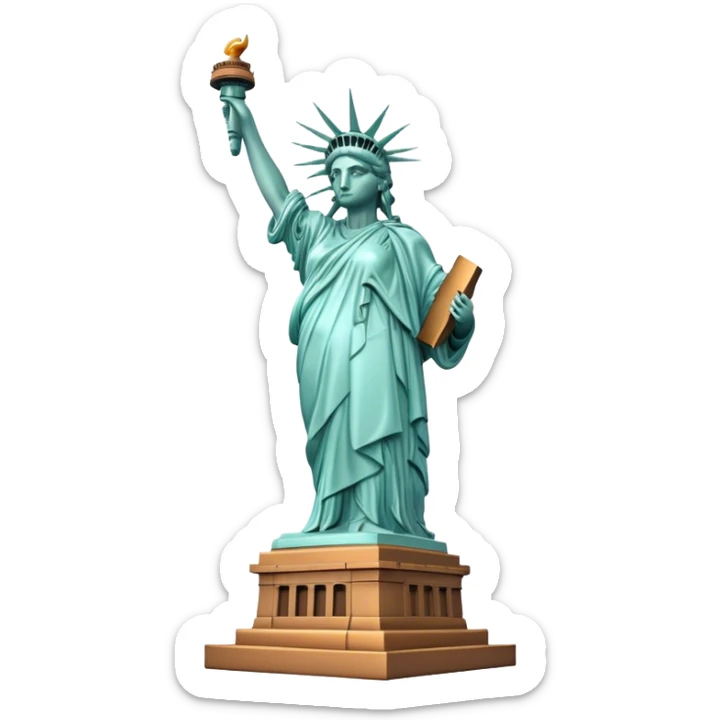Cinematic Realistic Statue of Liberty Landmark Emoji, depicted with the iconic, majestic statue set against a clear sky rendered with detailed textures and dramatic, symbolic lighting. sticker