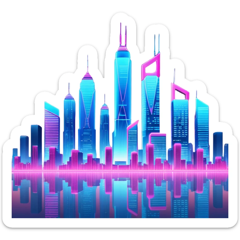 A futuristic cityscape at night, with neon lights and towering skyscrapers illuminating the sky sticker