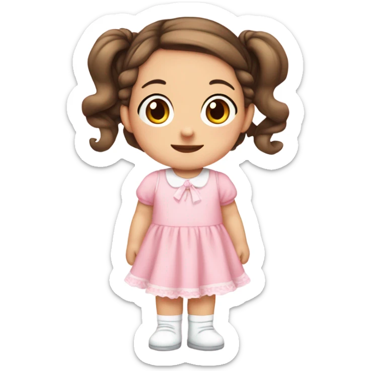 Cute baby girl brown hair and pigtails wearing pink dress and white socks  sticker