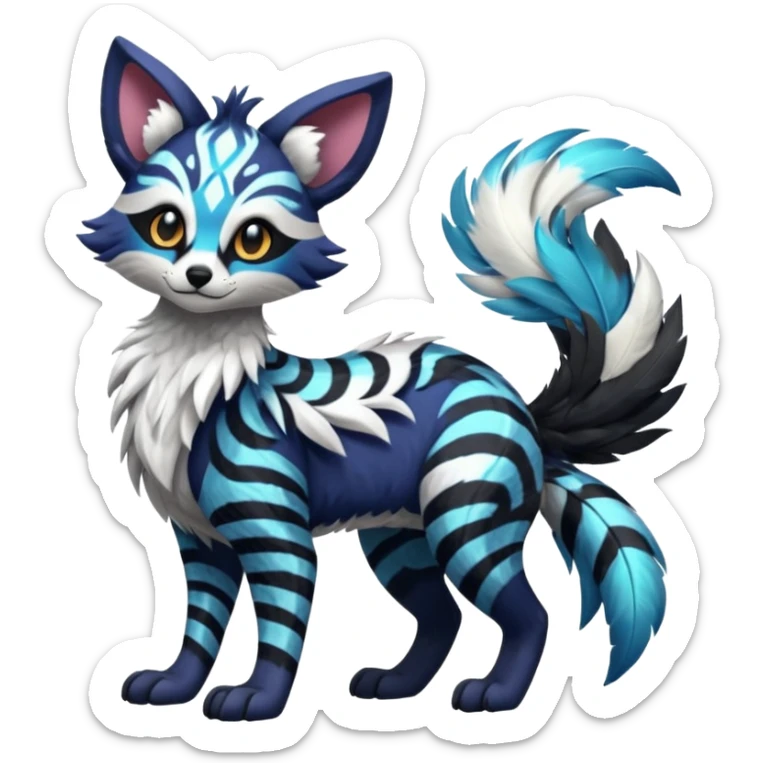 Futuristic furry fluffy floofy feathery tribal marked Genet-Absol-Kyurem-Zeraora-Primagen-fusion-creature  sticker