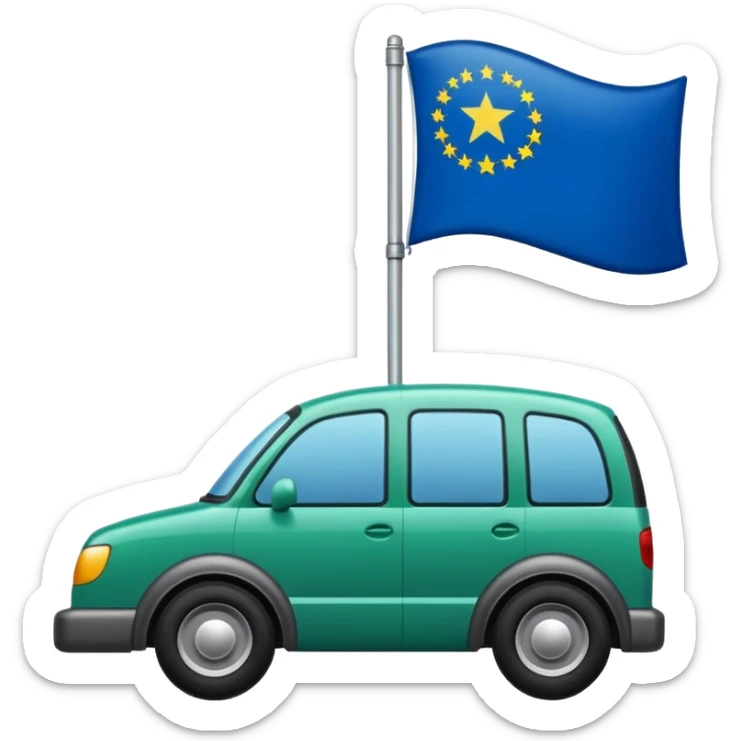 bandera mitad superior, azul y mitad inferior verde con una rueda de carruaje roja en el centro sticker