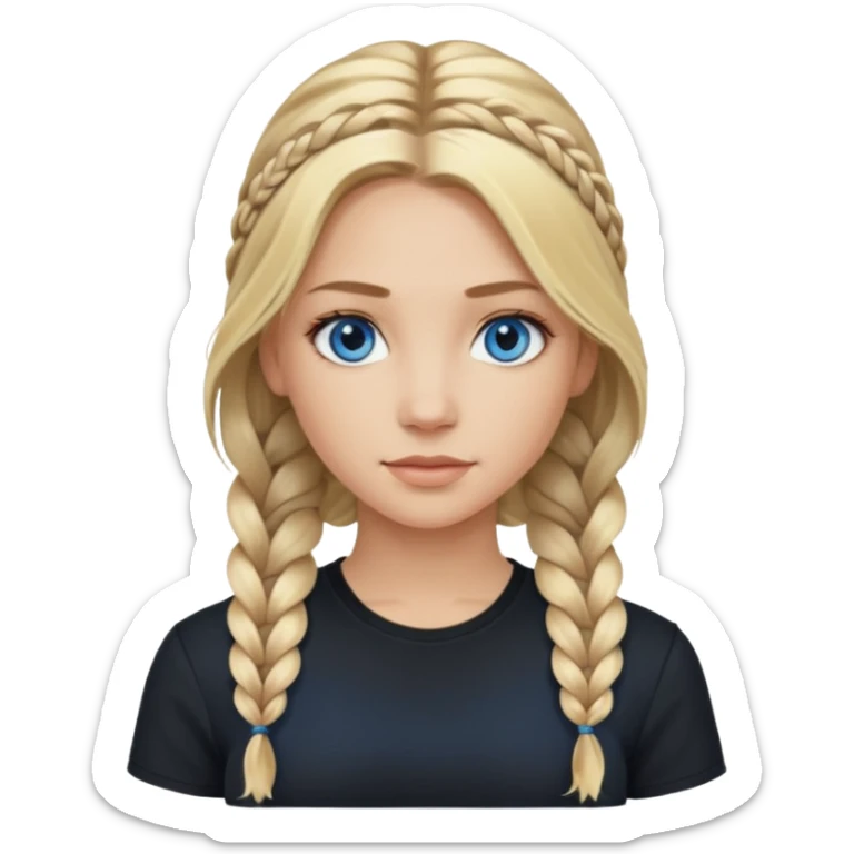 Blonde balayage  With highlights long hair half braids women blue eyes wearing black top sticker