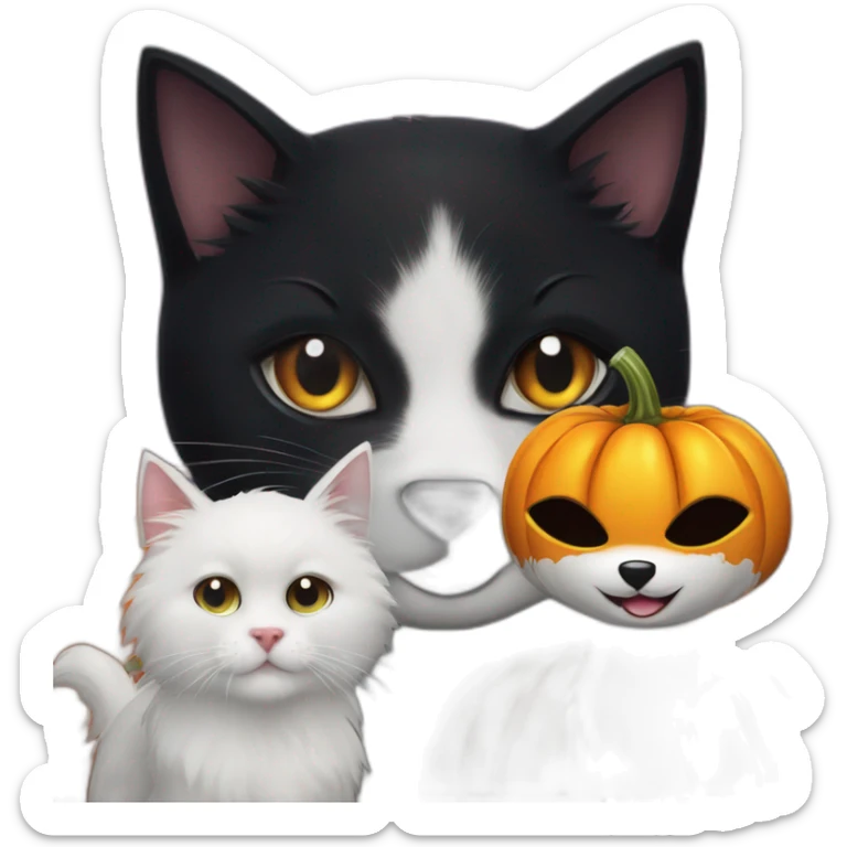 Black cat and two white dogs and Halloween pumpkin and Elvira mistress of the dark sticker