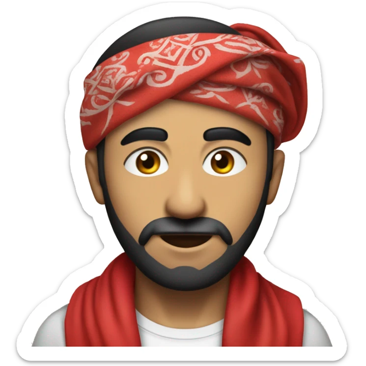 Olive skined turkish drag king with thick eyebrows, facial hair and a red bandana around his forehead. sticker