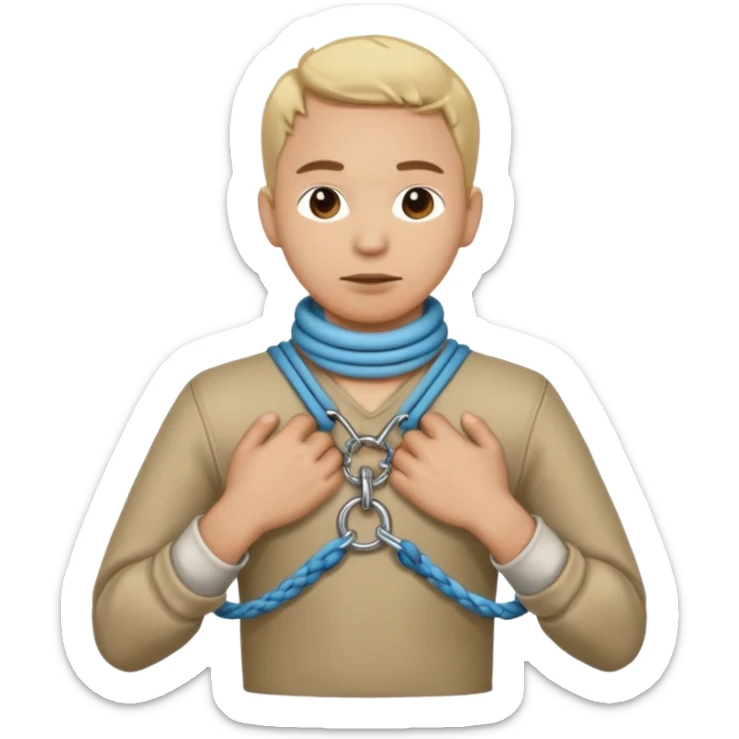 emoji of man tied up( he needs to have his hands tied with a leesh on sticker