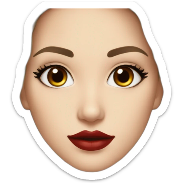 Beautiful young white woman with brown long waved hair brown eyes black eyelashes red lips sticker