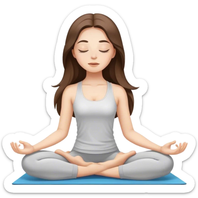 beautiful pale brunette girl with long hair doing yoga with eyes closed sticker