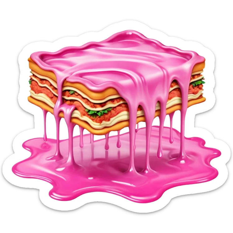 surreal salvadore dali style melting spam pink meat lasagna landscape sticker