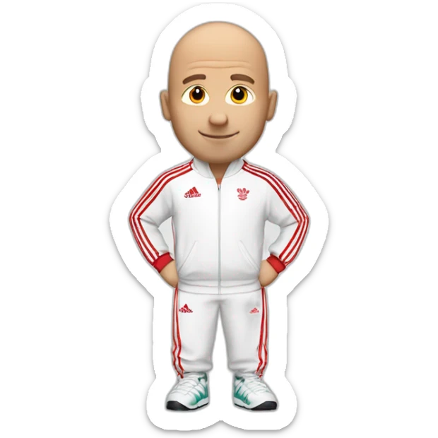 White men going bald but with still some hair in red Adidas tracksuit sticker