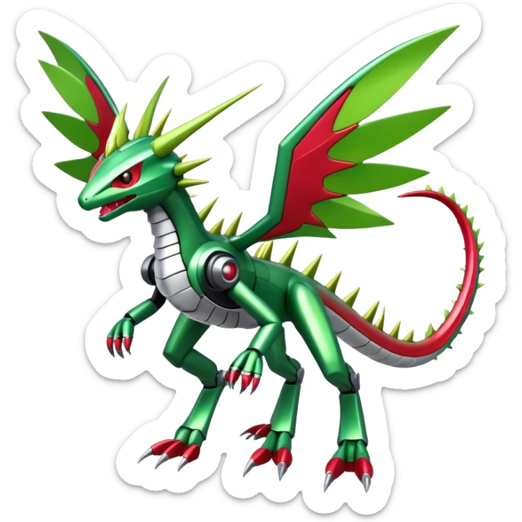 Spiky Cool Edgy shiny colorful Digimon-Fakemon-Flygon-Gabite-Mecha, full body, two legs sticker