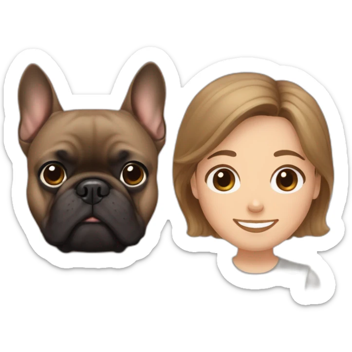 black french bulldog and a man with brown hair and a brown beard with his wife with brownish blonde hair sticker