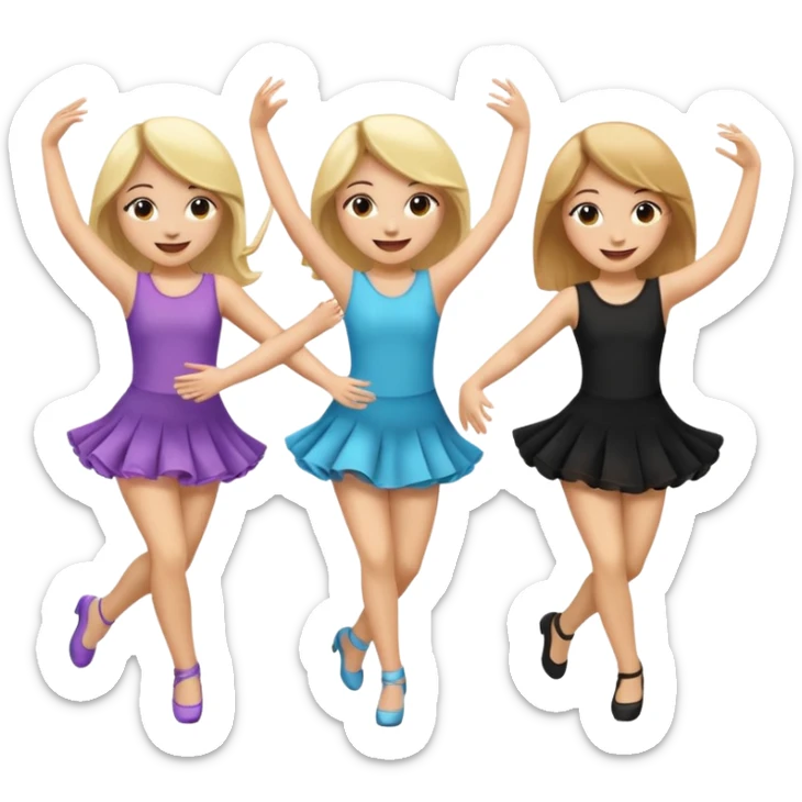 Emoji of 3 Girls dancing one with blonde hair, one tan skin with brown hair and one with black  hair ONLY ONE IS BLONDE sticker