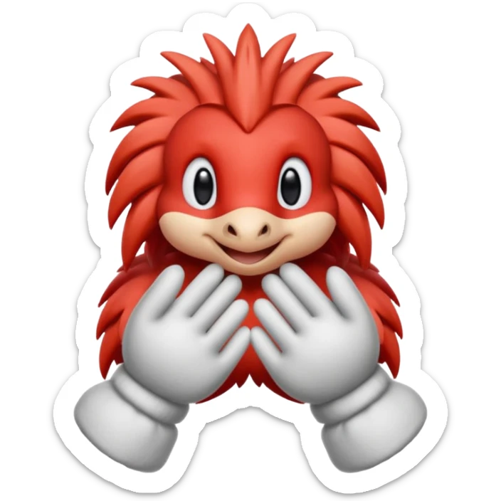 knuckles a red animal with peach arms and white mittens that have no fingers , he’s a echidna with red eyes sticker