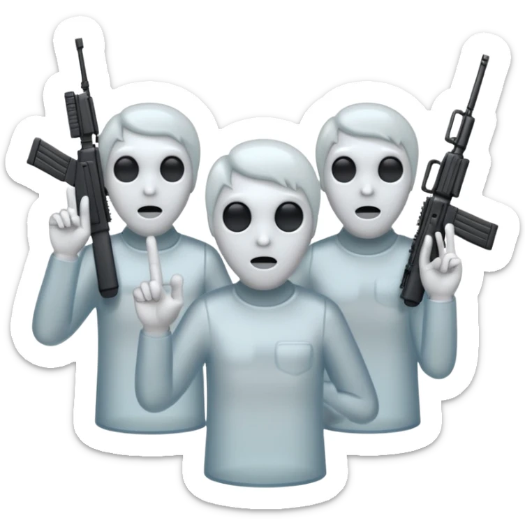 Fantasmas con un fusil moderno y haciendo haciendo en en forma de ✌️ con los dedos sticker