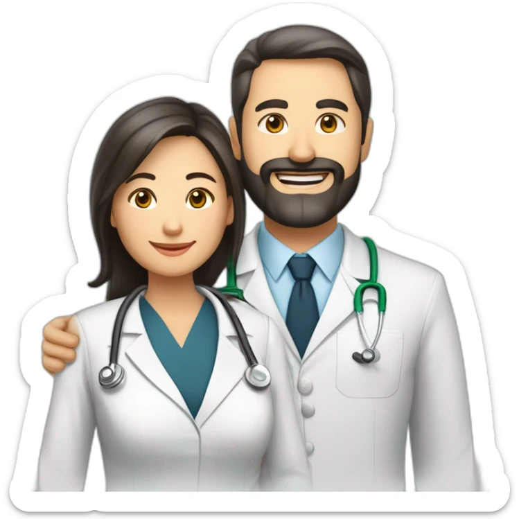 husband middle age trimmed beard business suit and open bible, with wife asian age 55 dark hair nurse uniform nurse caphusband executive caucasi sticker