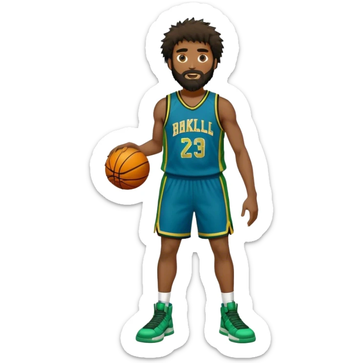 full body wHITE MA WITH GOLD TEE BEARD DARKSHAGGY HAIR BASKETBALL PLAYER WEARING BLUE AND GREE UNIFORM sticker