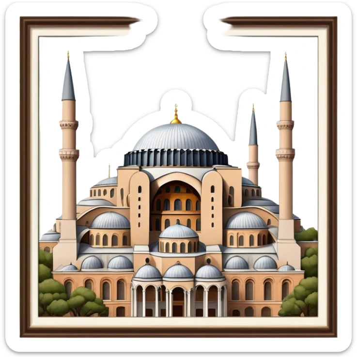Cinematic Realistic Hagia Sophia Landmark Emoji, depicted with the majestic historic architecture rendered with intricate detail and dramatic, timeless lighting. sticker