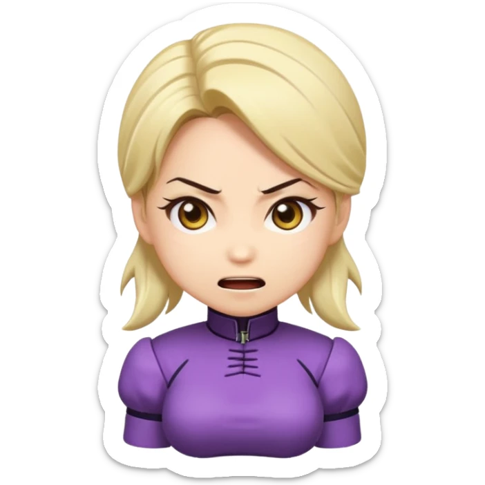 Chibi anime emoji of Nina Williams (Tekken), super-deformed proportions, big expressive eyes, minimal details, bold outlines, flat colors, cute facial expressions (smile, surprised, angry), sticker emoji style, clean background, wholesome and safe sticker