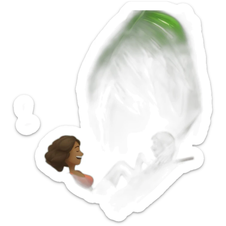 a man is laying in hammock and a woman is fanning him with palm leaves sticker