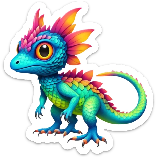 Tropical exotic lush warm-colored neon-colored Fakémon-Trico-creature (full body) sticker
