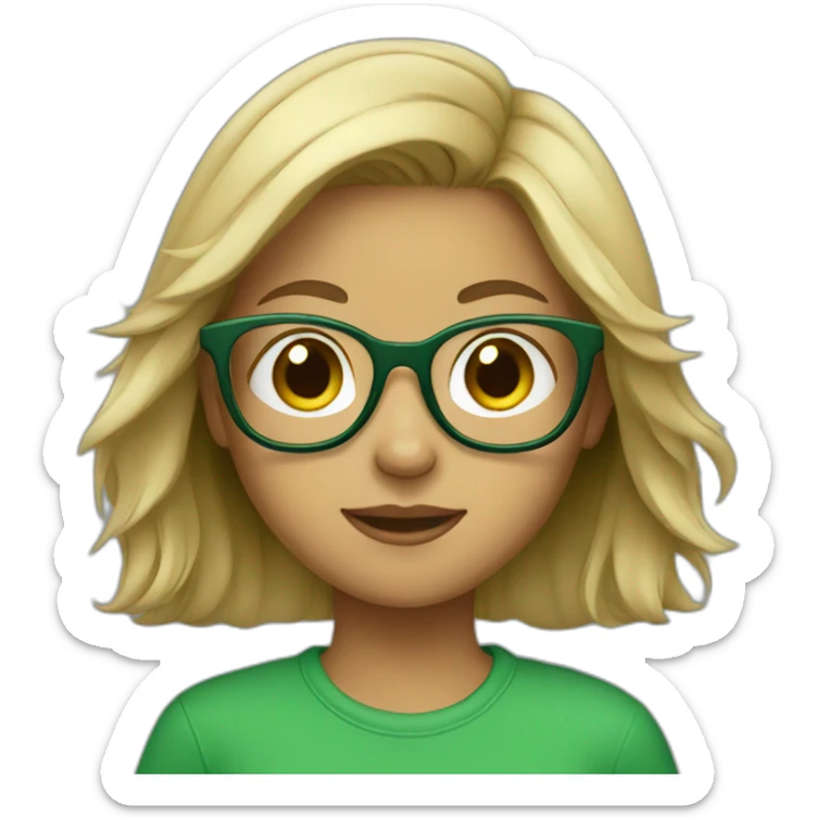 girl wearing green tshirt and glasses sticker