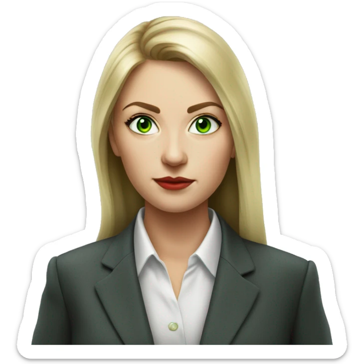 Russian woman with green eyes full length in suit photorealistic serious sticker