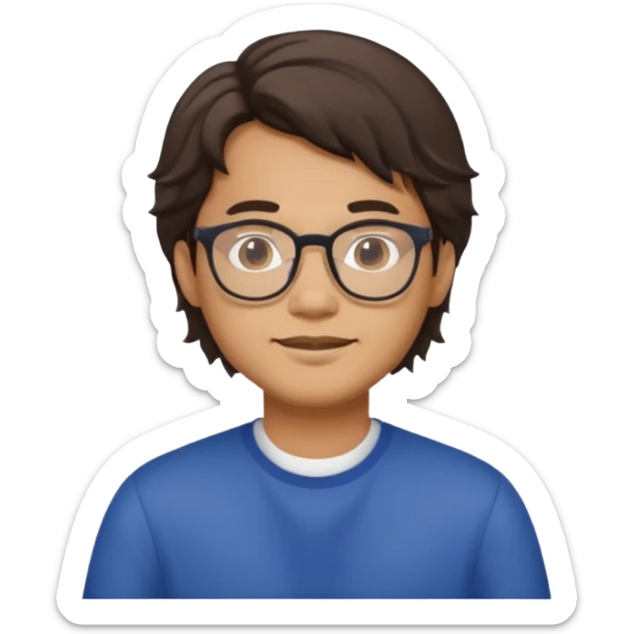 Filipino male, with goatie, wearing glasses, medium wavy length hair,  sticker