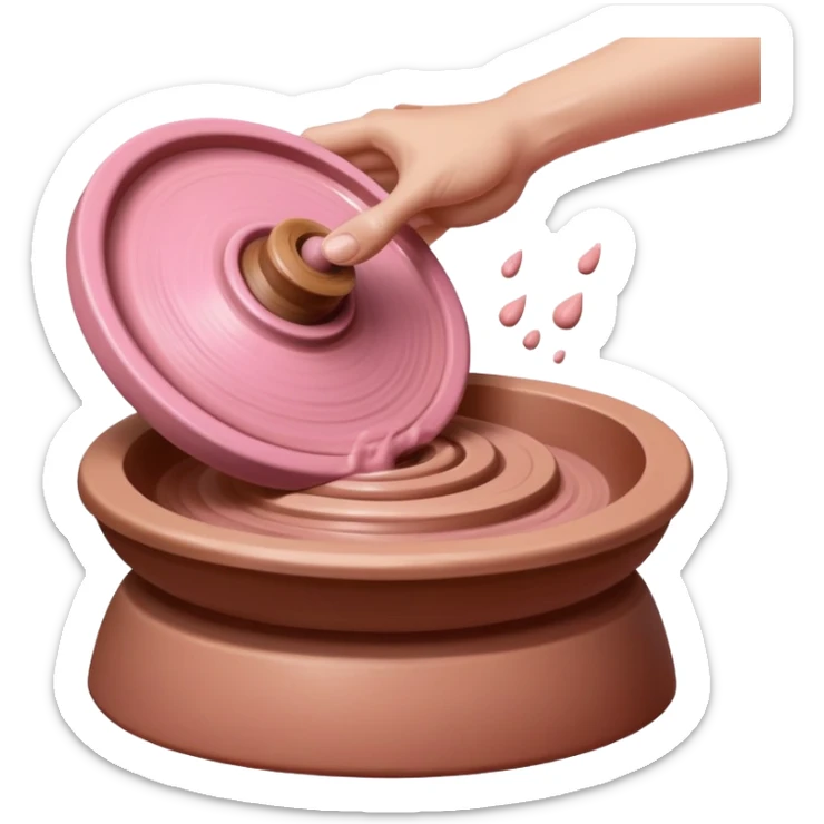 hand throwing a ball of pink clay onto a spinning pottery wheel sticker