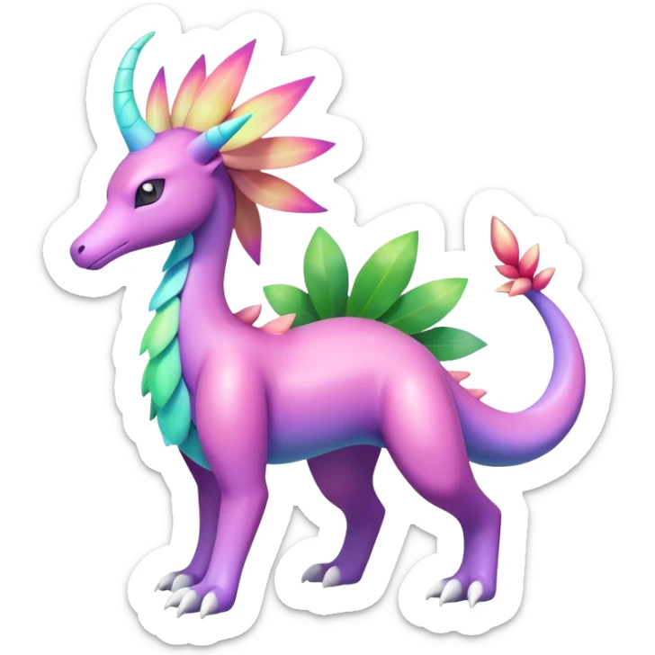 Shiny Colorful Iridescent Meganium-Amaura-Suicune-fakemon (full body) sticker