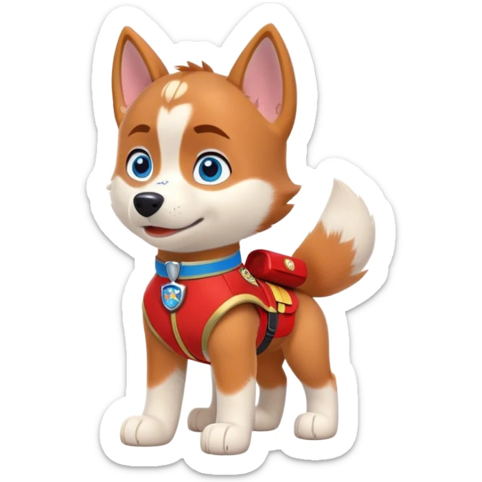 cute, disney red siberian husky with blue eyes; paw patrol style sticker