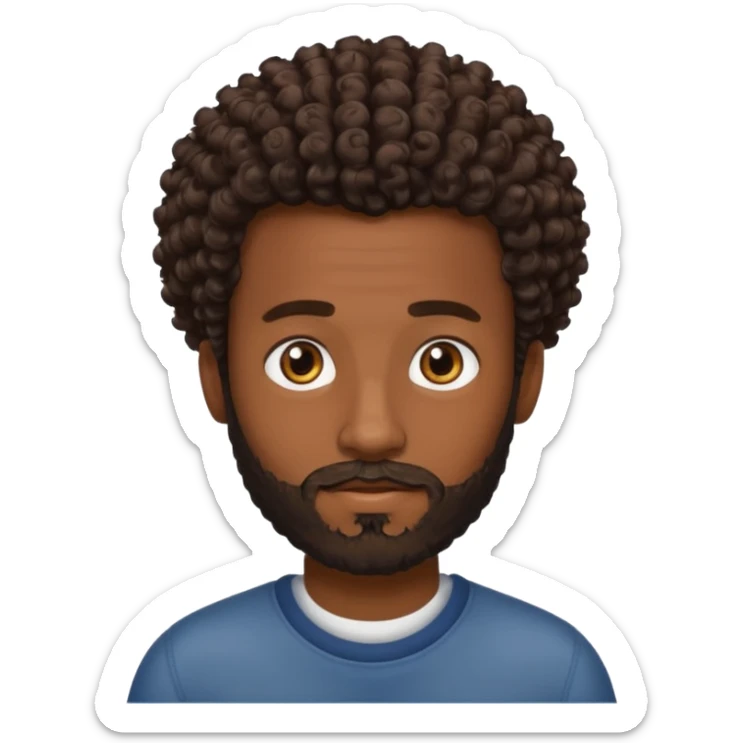 Dark brown skin man with a light beard and a curly   fade haircut with dark brown eyes sticker