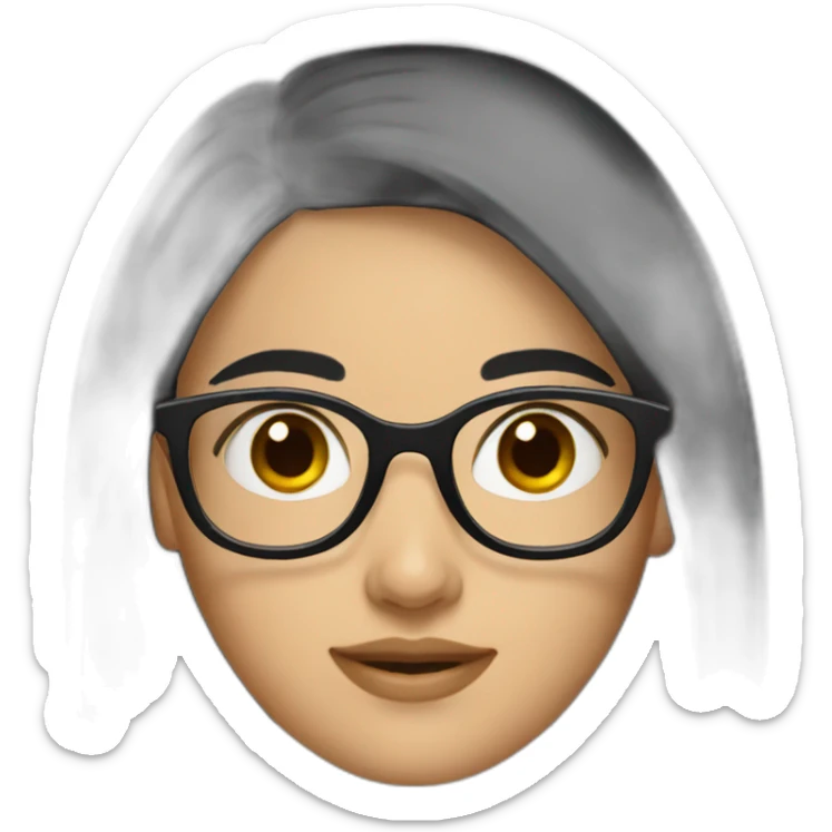 generate emoji unrussian girl with black hair, glasses, dark-black hair, brown eyes sticker