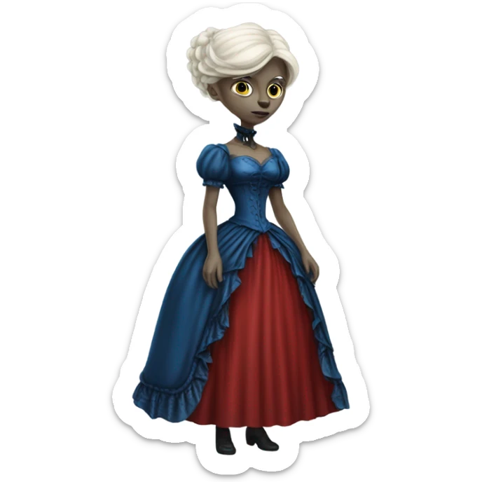 "galora blue blonde alien woman" in red Victorian dress red elegant, full body sticker