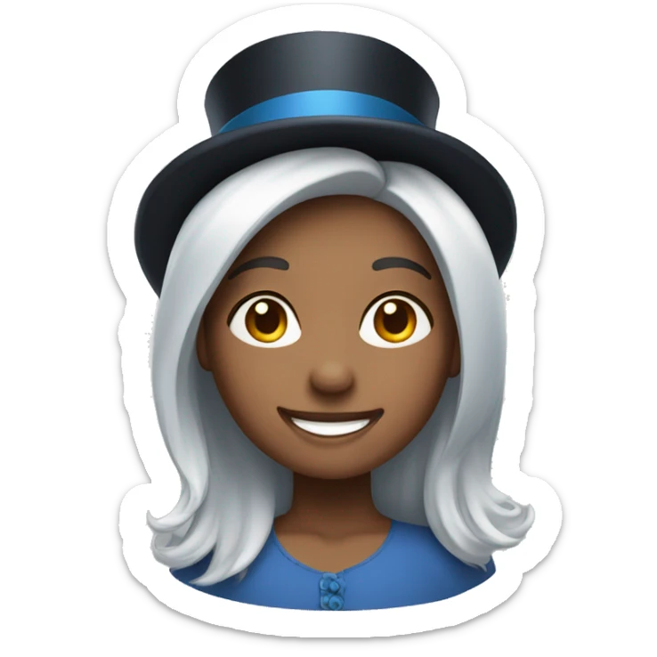 smiling girl-skin white-hair brown-in blue top hat sticker