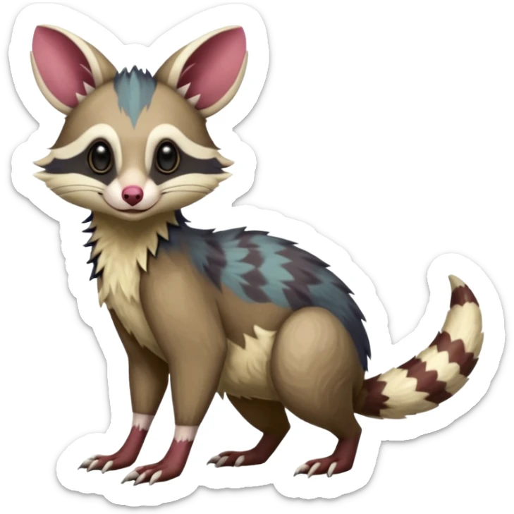 Genet-Sentret-Marsupial-Possum-Vernid-Sergal-Fakémon-hybrid, by LiLaiRa-griffsnuff, full body sticker