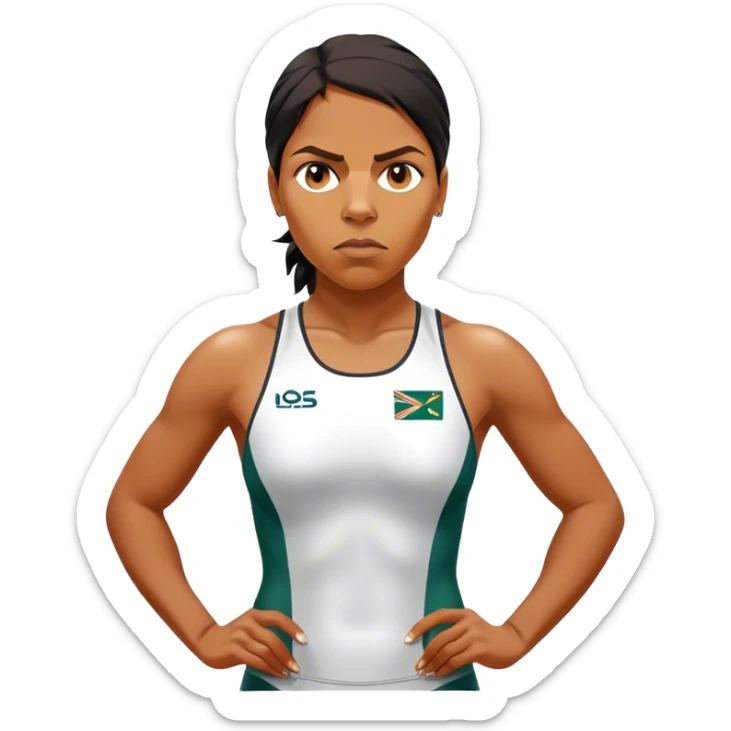 Cinematic Realistic portrait of Cathy Freeman, shown as an iconic Australian athlete with a focused, determined expression and modern athletic attire accented with subtle native motifs, rendered in dynamic, vibrant lighting sticker