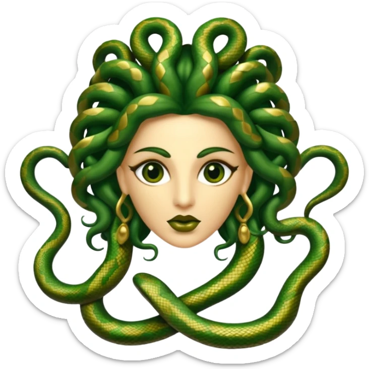 The Sicilian Medusa in gold and green and make the snake hair have snake faces  sticker