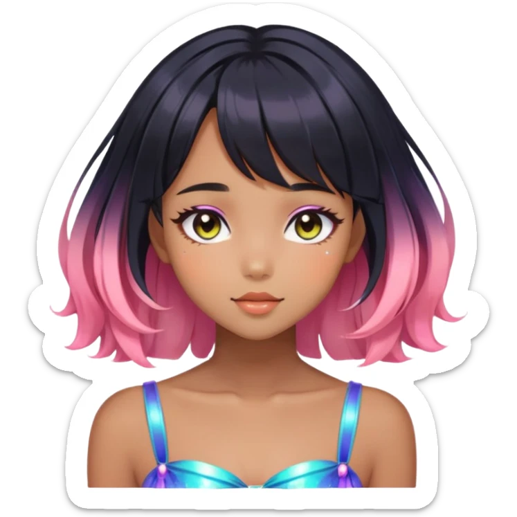 Gorgeous black french bob Beautiful Blushing Petite Colorful-Shiny-Fairy-Soarkle-Anime-Girl with beautiful hair aesthetic sticker