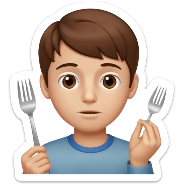 Brown hair boy allergic to soy, swollen face, fork in the hand  sticker