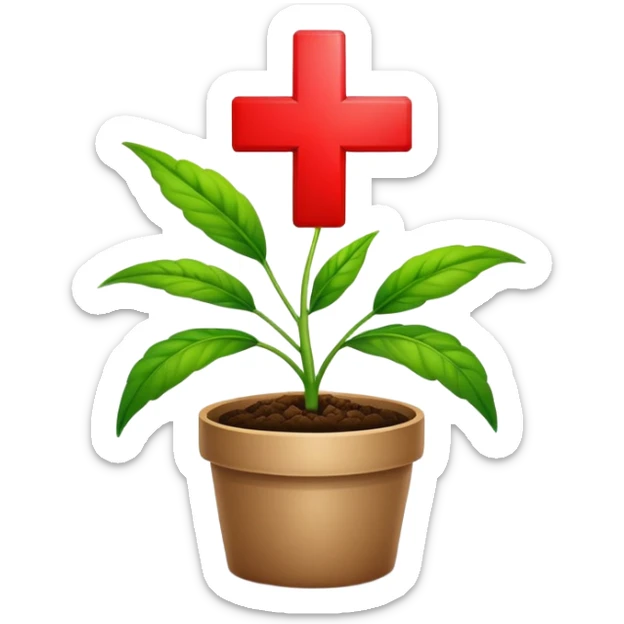green plant with a red medical cross symbolizing agriculture and health sticker
