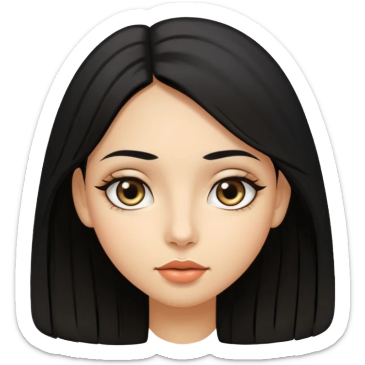 girl with medium long hair black hair black eyes almond olive skin stone small lips sticker