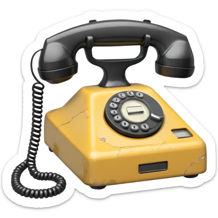 Minimalist emoji-style sticker of an old phone receiver with no signal waves, cracked and floating. Desaturated tones.
 sticker