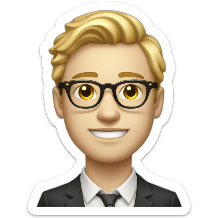 19 years old boy like a gentleman white skin tone. With golden optic glasses. Wearing old money style sticker